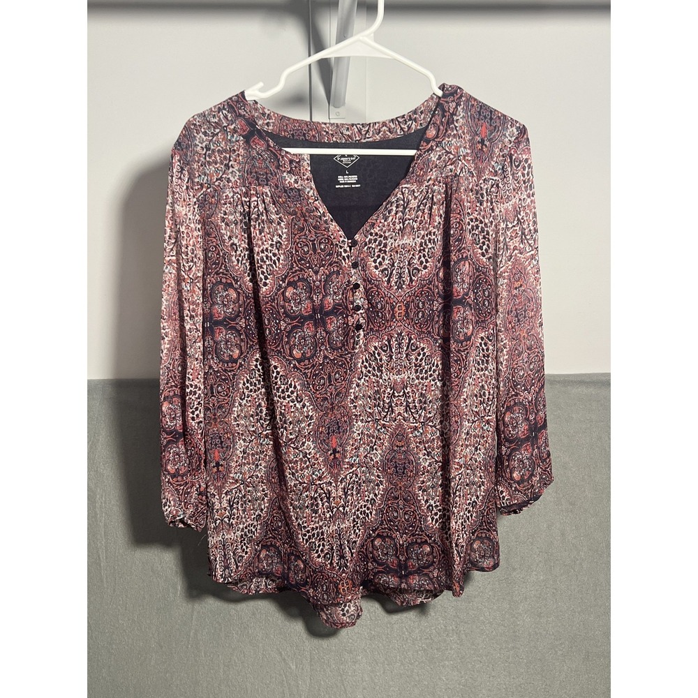 St. John's Bay Women's L Paisley Blouse Top‎ V-Neck Button Front 3/4 Sleeve